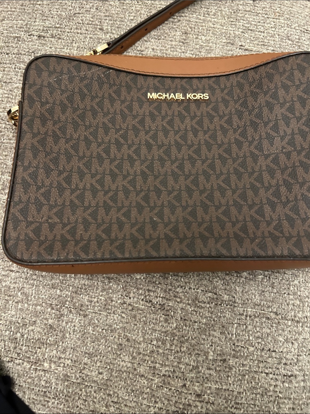 Michael Kors Brown and Tan Monogram Messenger Bag
